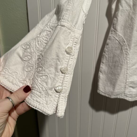 Soft Surroundings White Embroidered Boho Blouse Bell Sleeves Peruvian Cotton 1X - Picture 4 of 10